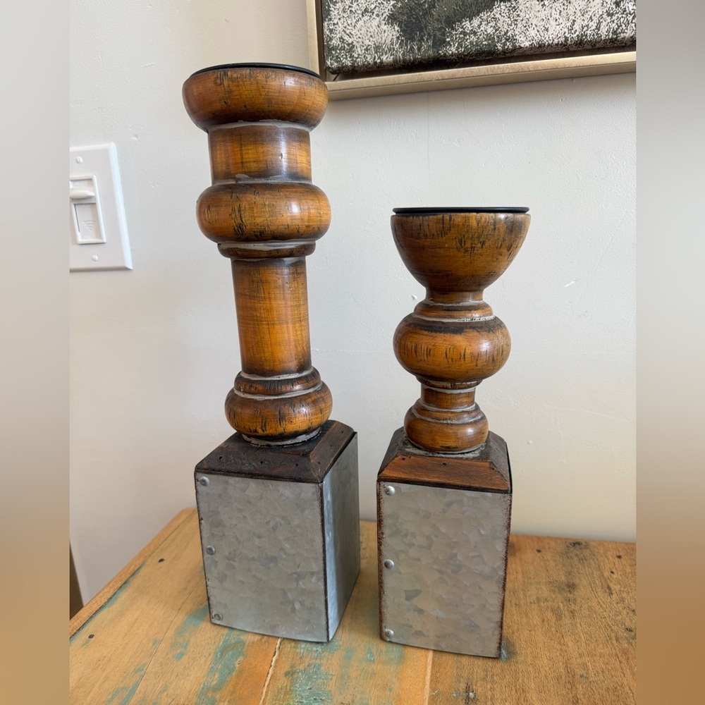 Hobby Lobby Wooden and Metal Candle Holders